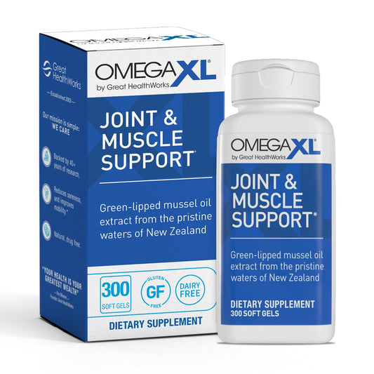 OmegaXL bottle top view showing convenient daily soft gel capsules for use.