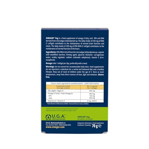 Closeup of OMEGOR Veg softgels highlighting odorless digestion-friendly capsules