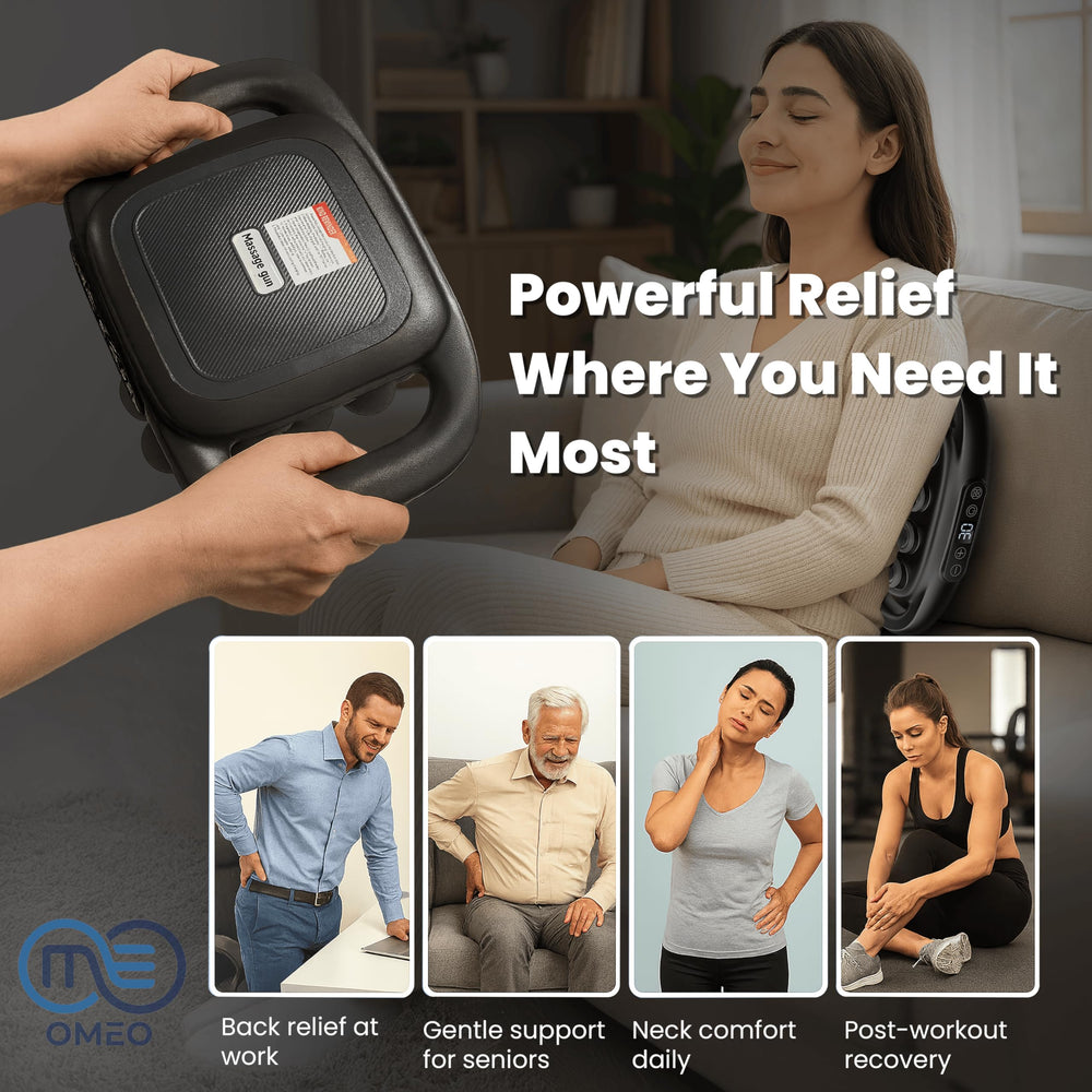 OMEO 16-Head Massage Gun full-body targeting with multi-head kit