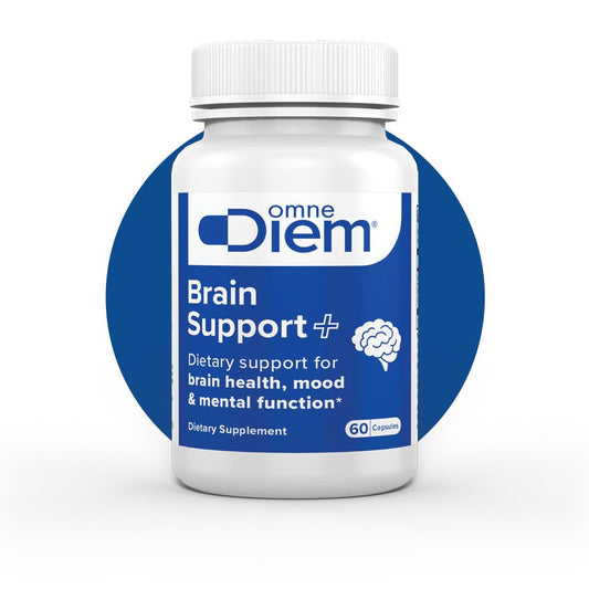 Omne Diem Brain Support bottle pour shows capsules for daily brain health.