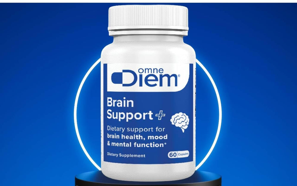 Omne Diem Brain Support daily routine demonstrates taking capsules for morning use.