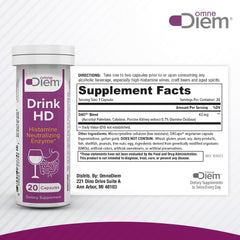 Omne Diem DrinkHD allergen-free claim on packaging for sensitive diets.