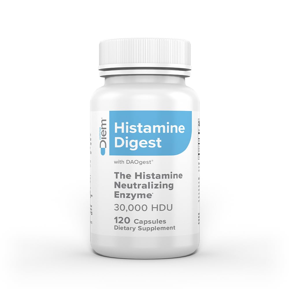 Omne Diem Histamine Digest bottle front showing potent DAO enzyme support