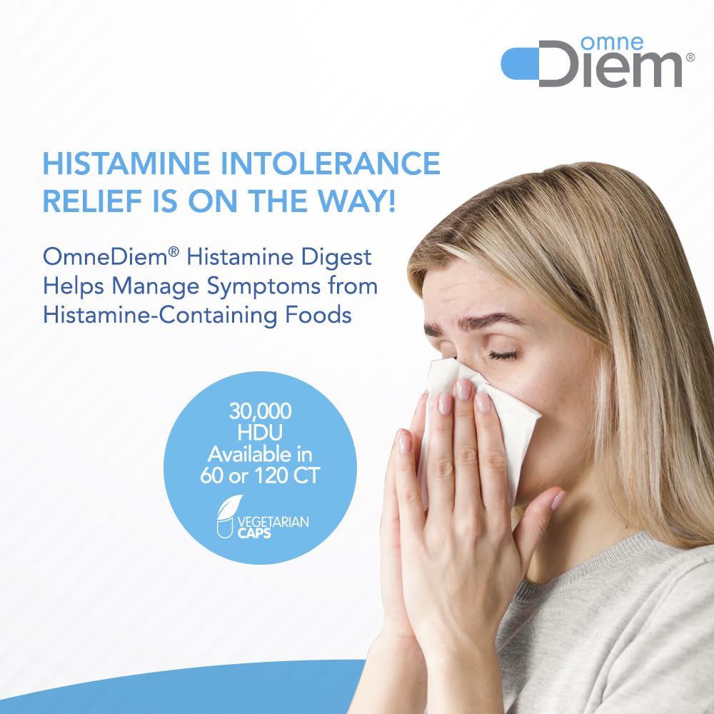 Omne Diem Histamine Digest bottle on kitchen counter for daily use