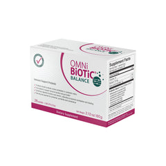 OMNi BiOTiC Balance label graphic emphasizing probiotic benefits