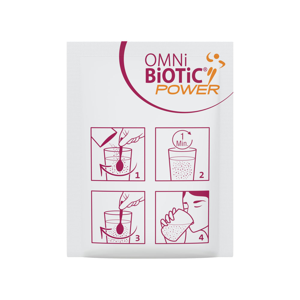 Close-up of the OMNi-BiOTiC Power label, emphasizing vegan and non-GMO features with magnesium citrate.