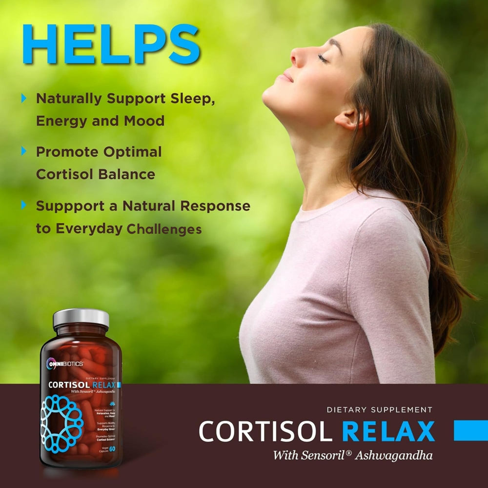 OmniBiotics Cortisol Support ashwagandha ingredient highlighted for natural balance