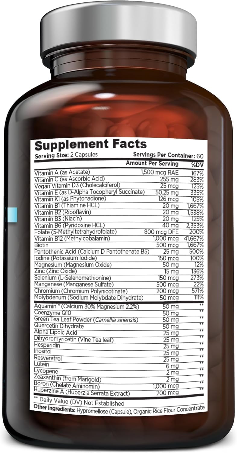 OmniBiotics ingredient panel highlights 34 nutrients for balanced intake.