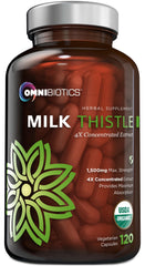 OmniBiotics milk thistle 1500mg bottle, high potency for daily use.