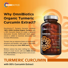 OmniBiotics vegan capsules assembly shows allergen-friendly, non-GMO formula.