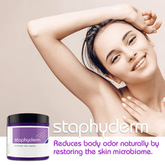 OmNutra Staphyderm skin close-up conveying nourishing, non-irritating care.