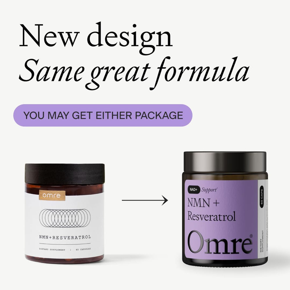 Closeup of OMRE NMN + Resveratrol capsules highlighting capsule quality