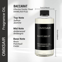 Omxsair Baccarat diffuser oil close-up highlighting ambergris note for warmth.