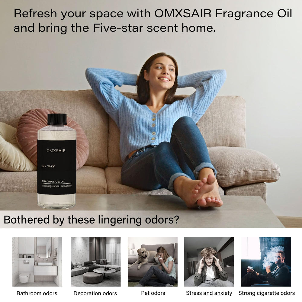 omxsair My Way sandalwood and cedarwood scent notes create a calming space.