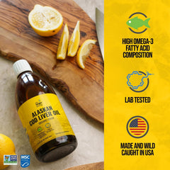 On Target Living cod liver oil lemon flavor being poured for easy dosing