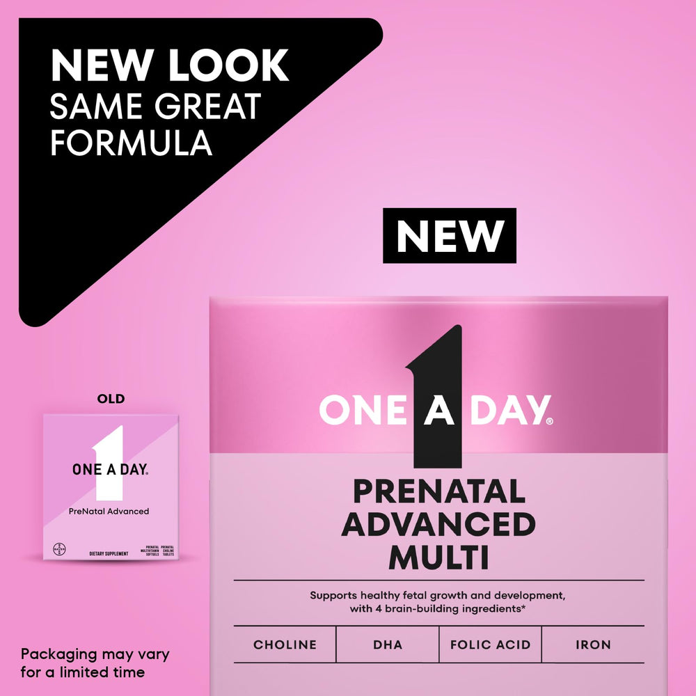 One A Day Prenatal Advanced bottle back shows allergen-free formula