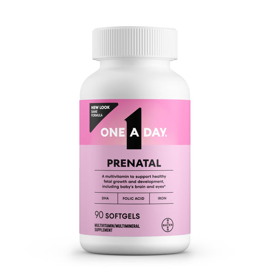 One A Day Prenatal bottle on table, ready for daily use.