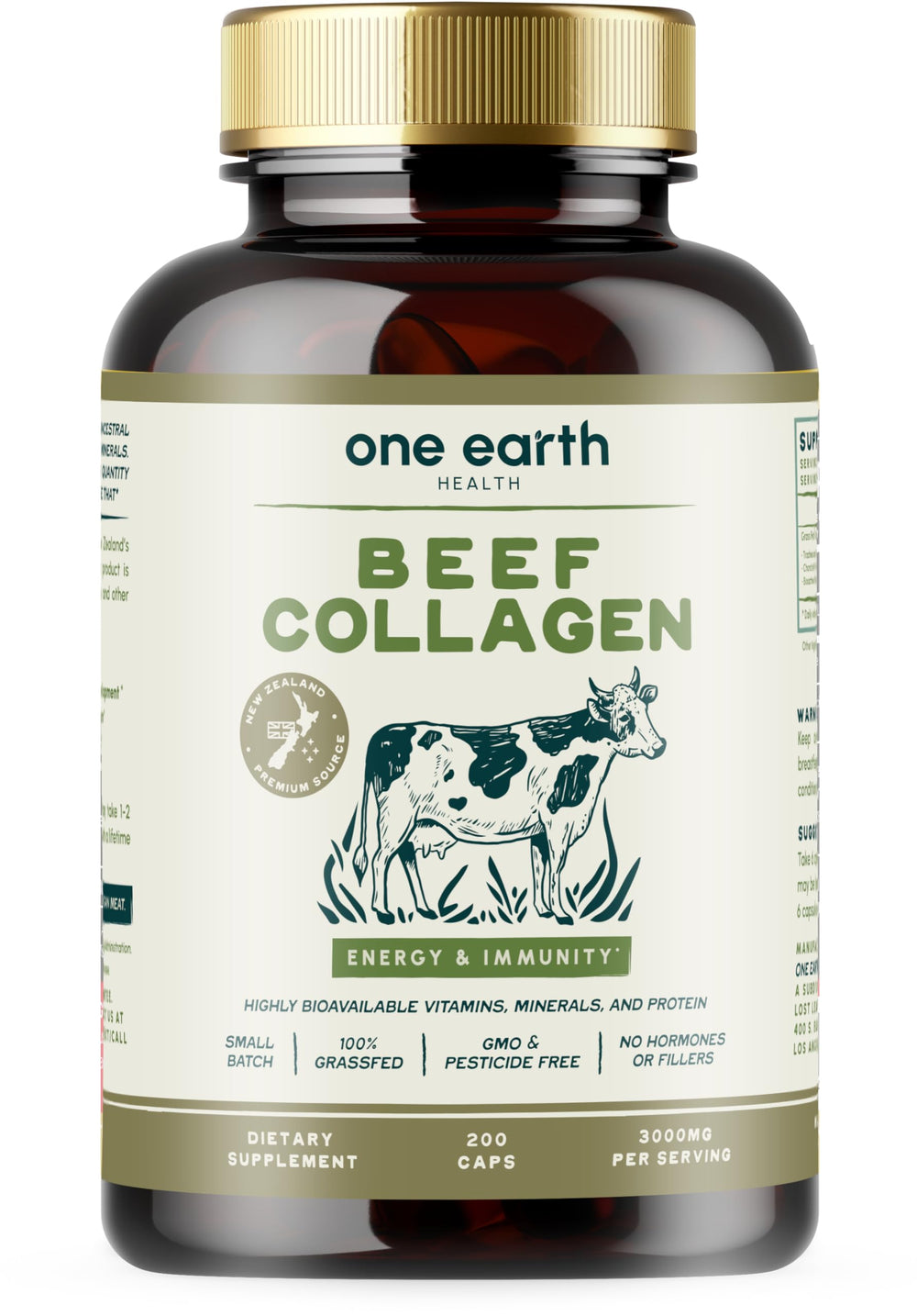 One Earth Health Grass Fed Beef Collagen bottle for daily supplementation.