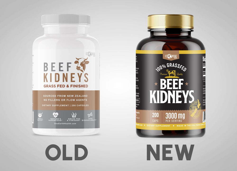 One Earth Health grass-fed beef kidney label highlights origin and quality