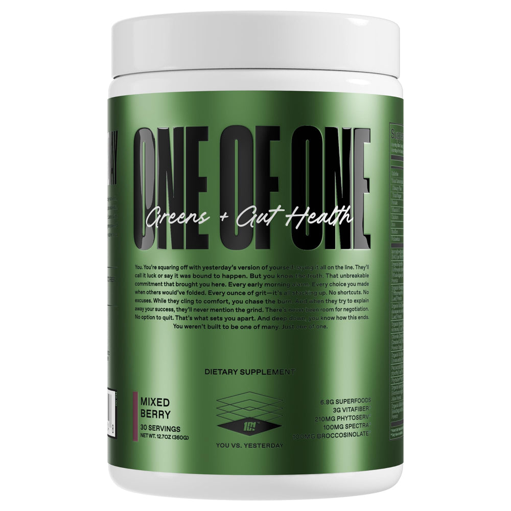 ONE OF ONE Greens & Gut Health bottle being poured for daily energy