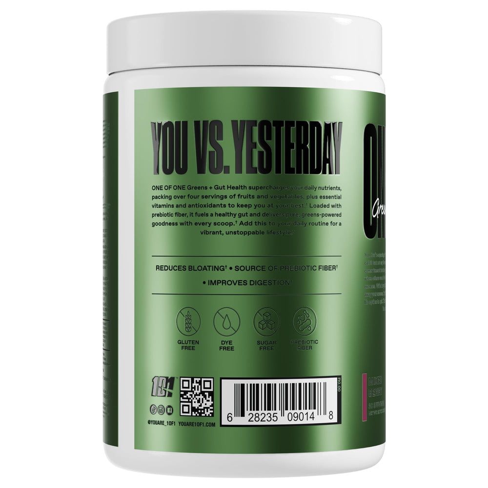 ONE OF ONE Greens & Gut Health scoop dispensing the powder