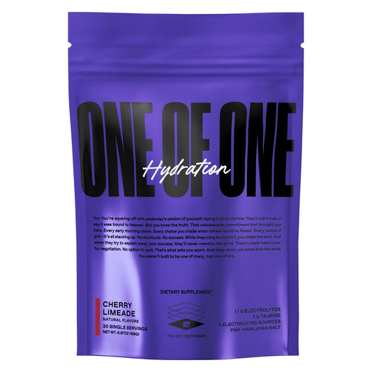 ONE OF ONE Hydration Electrolyte Powder tub front in Cherry Limeade flavor