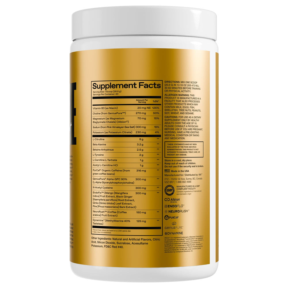 ONE OF ONE Loaded Pre-Workout 300mg caffeine highlight fuels intense training sessions.