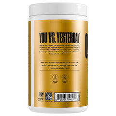Close-up of ONE OF ONE Loaded Pre-Workout label highlighting caffeine and key ingredients