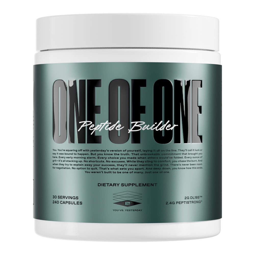 ONE OF ONE Peptide Builder bottle with unflavored formula for muscle support.