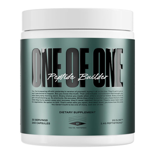 ONE OF ONE Peptide Builder bottle with unflavored formula for muscle support.