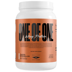 ONE OF ONE Whey powder tub in toasted marshmallow flavor for post-workout recovery.