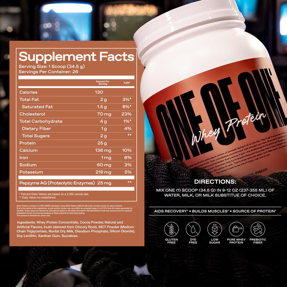 ONE OF ONE Whey protein USA-made cgmp facility badge
