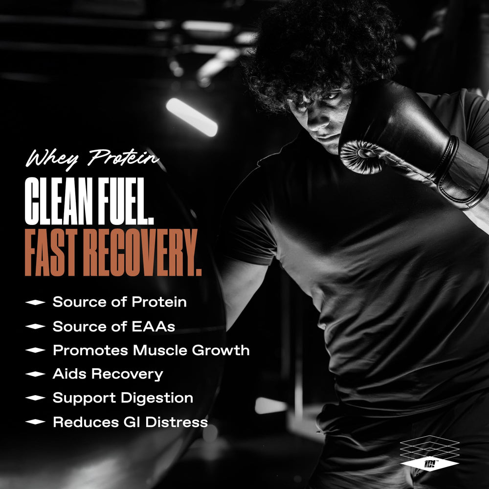 ONE OF ONE whey shake in a glass ready to sip after training.