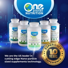 One Planet Nutrition Nano Amla capsules closeup highlights nano-size for absorption.