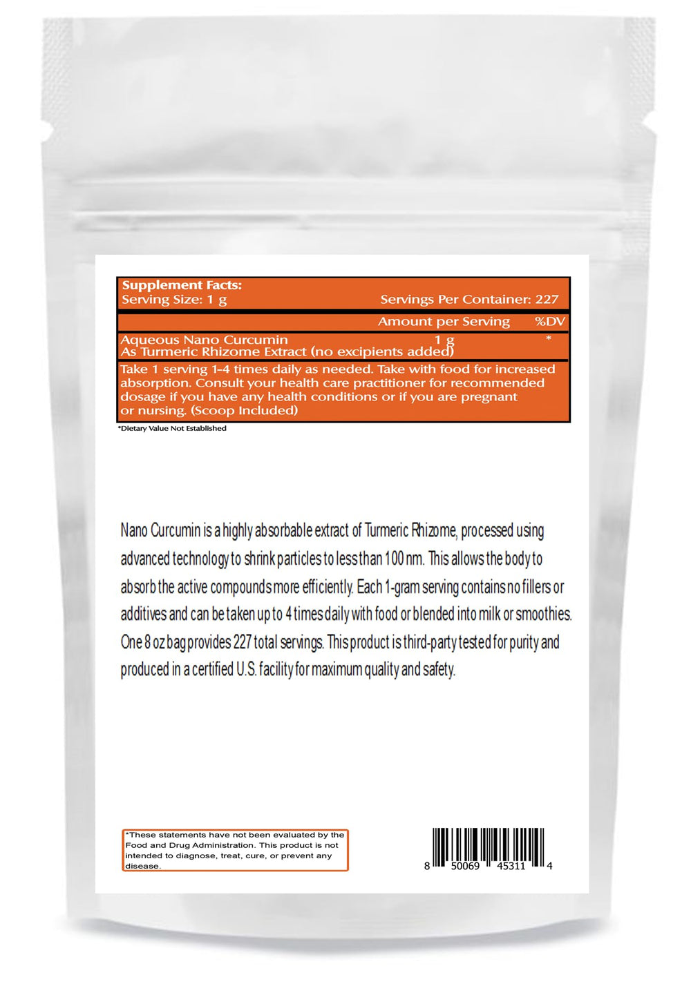 One Planet Nutrition Nano Curcumin Powder scoop beside a glass of tea.