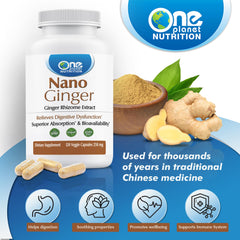 One Planet Nutrition Nano Ginger Root capsule shown being taken daily.
