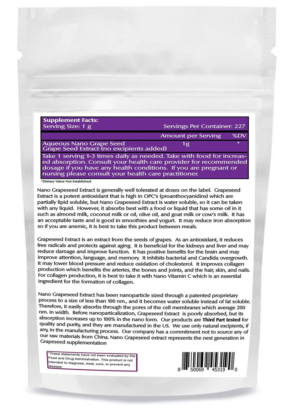 One Planet Nutrition Nano Grape Seed Powder serving scoop for easy daily dose.