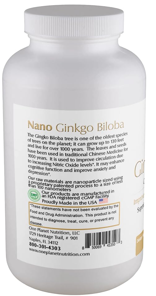 One Planet Nutrition Nano Ginkgo close-up illustrating nano-sizing technology for absorption.