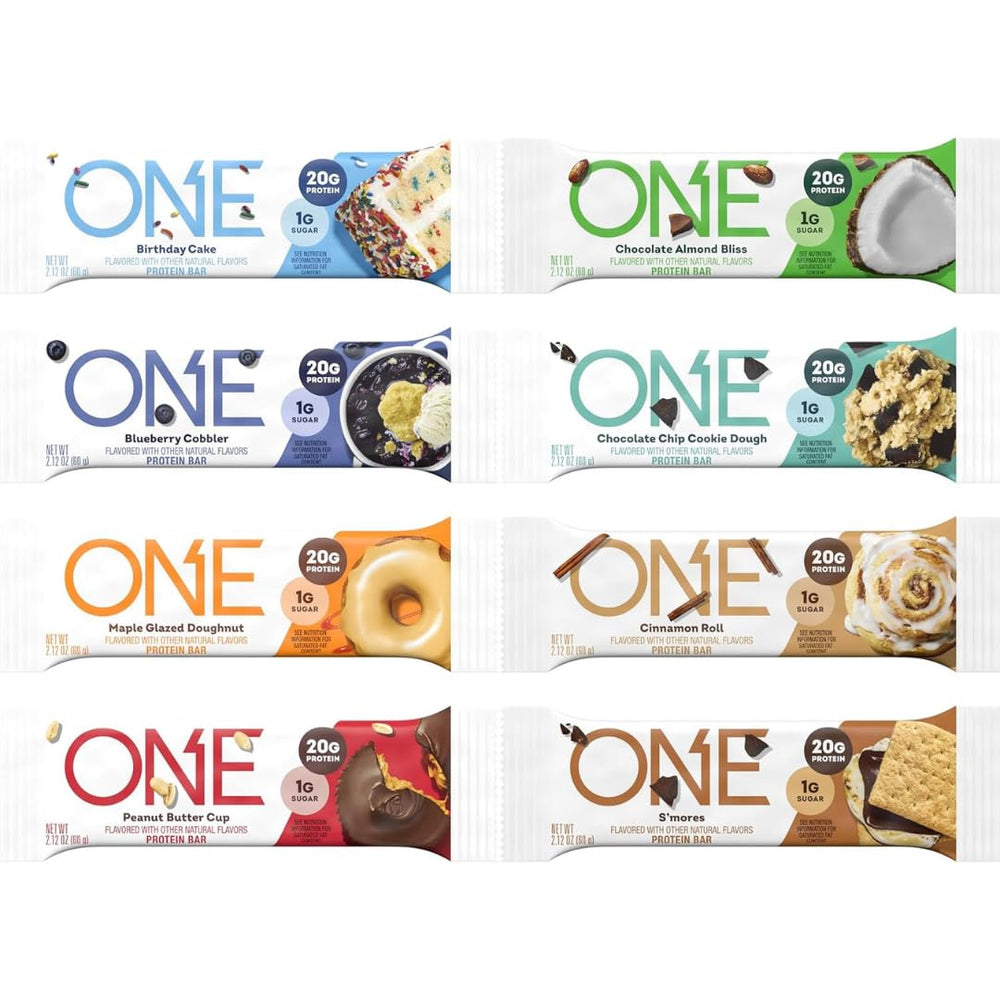 ONE Protein Bars sampler pack with eight flavors for on-the-go protein.