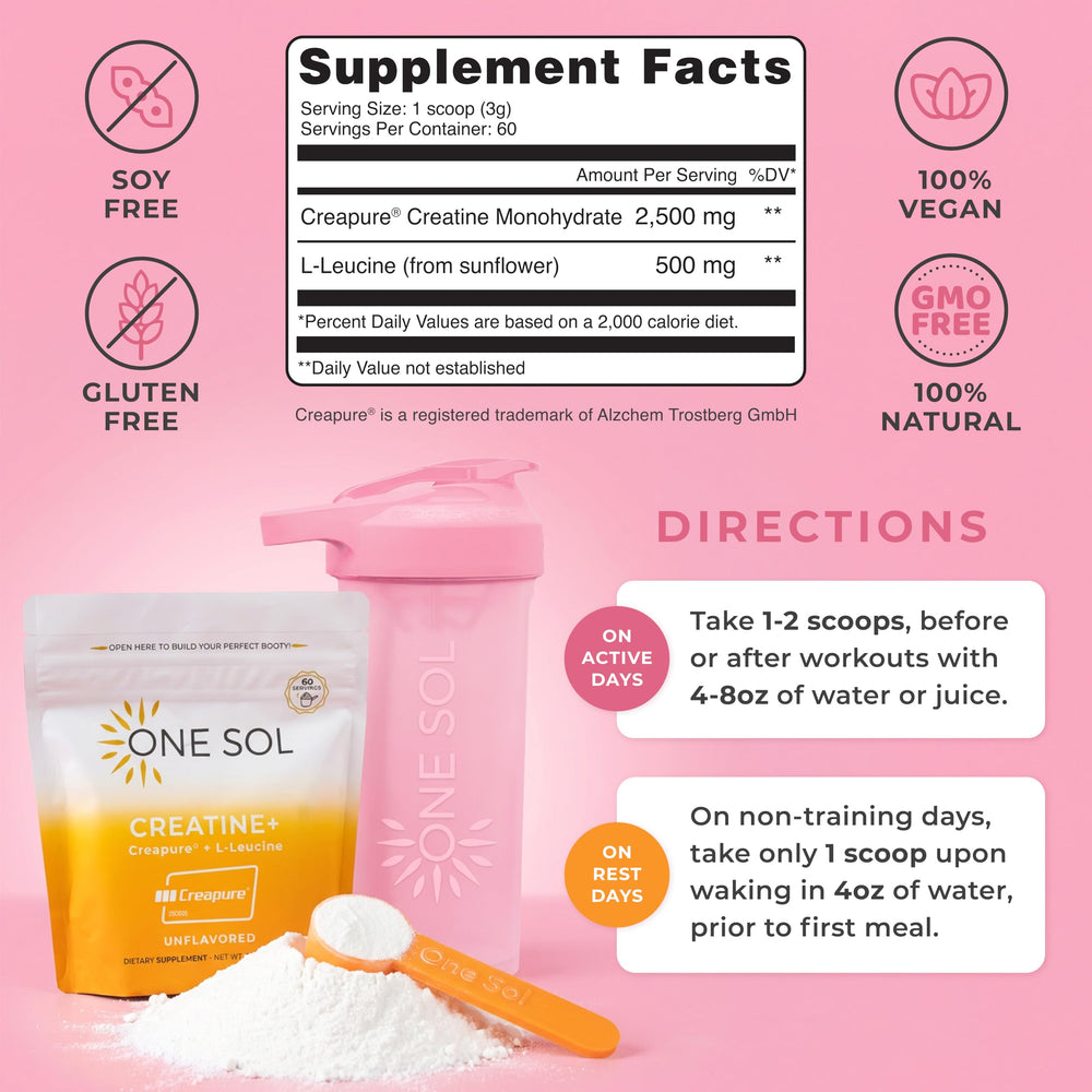 One Sol Creatine para mujeres, mezclar en agua para recuperación rápida
