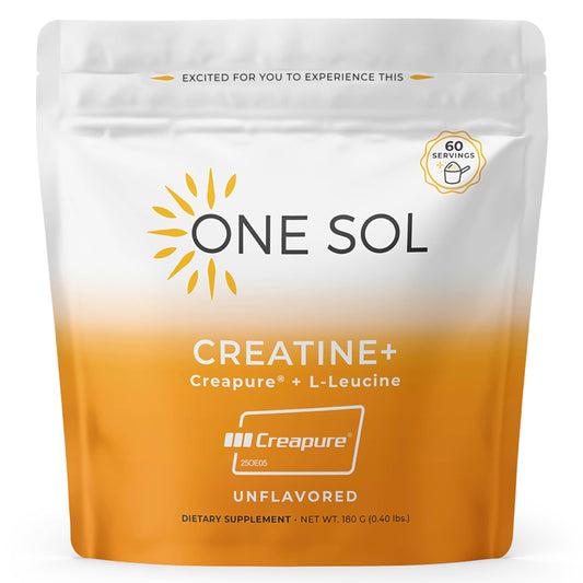 One Sol Creatine para mujeres, bote vertido, presenta energía para entrenos intensos
