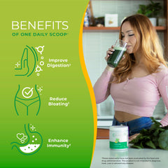 One Sol Greens powder swirling in a shaker revealing vibrant green color.