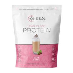 One Sol Lean Plant-Based Protein Powder latte bottle, vegan protein for quick post-workout recovery.