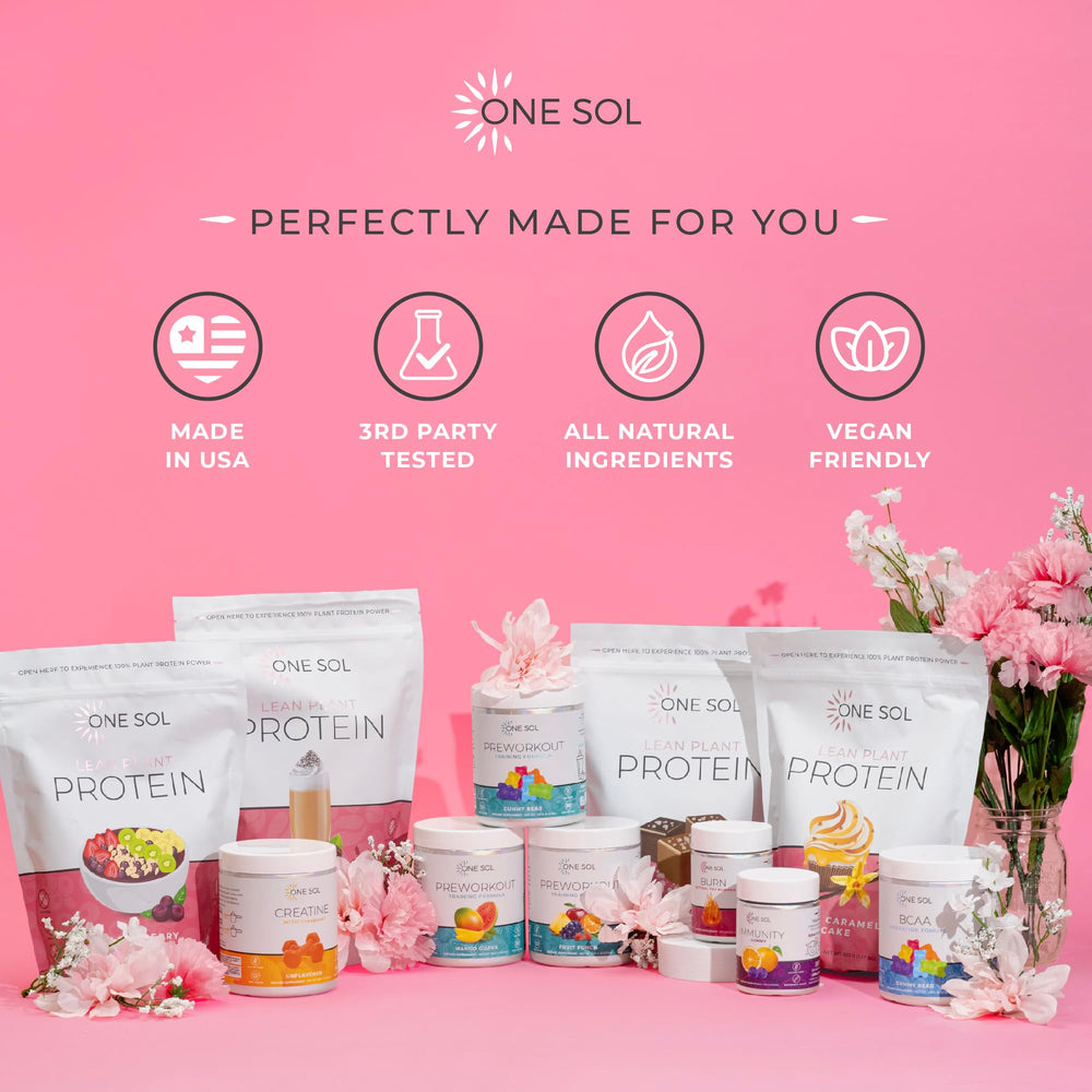 Packaging label of One Sol Lean Protein Acai Berry Blast emphasizes vegan features