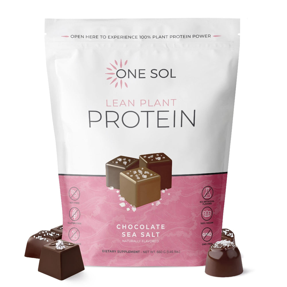 One Sol Lean Protein Powder in Chocolate Sea Salt jar for smooth shakes.