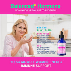 ONETHEFUEL Wonder Femme label close-up highlighting plant-based formula for natural balance.