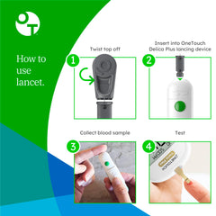 Display of the OneTouch Delica Plus bundle with lancets and strips