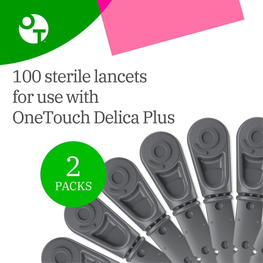OneTouch Delica Plus 30-gauge lancets designed for comfortable home glucose testing.