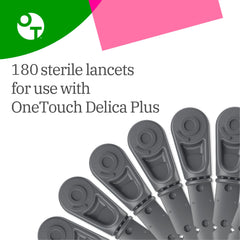 OneTouch Delica Plus lancing device shown for precise, comfortable testing.