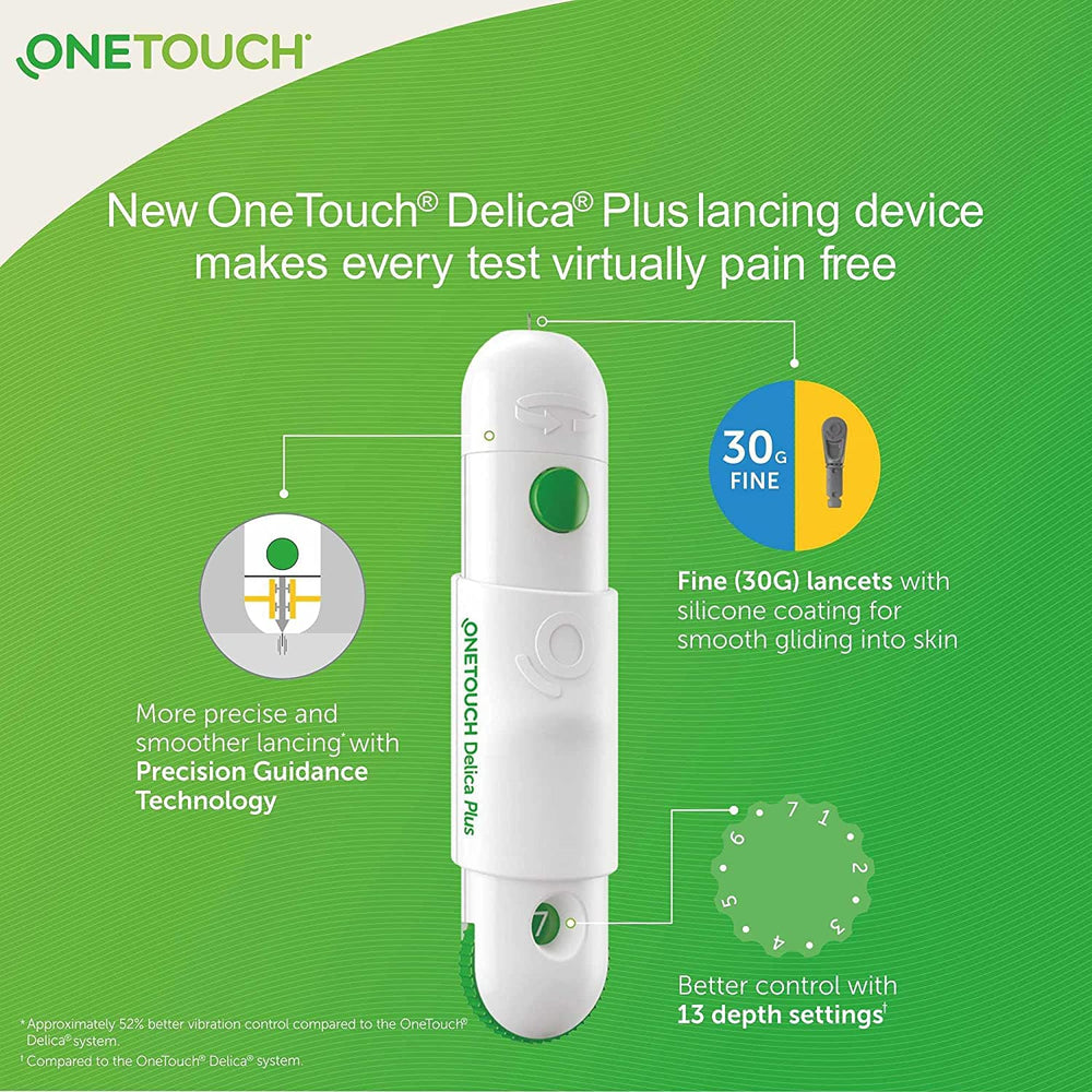 Portable ONETOUCH glucometer fits in a pocket for on the go testing